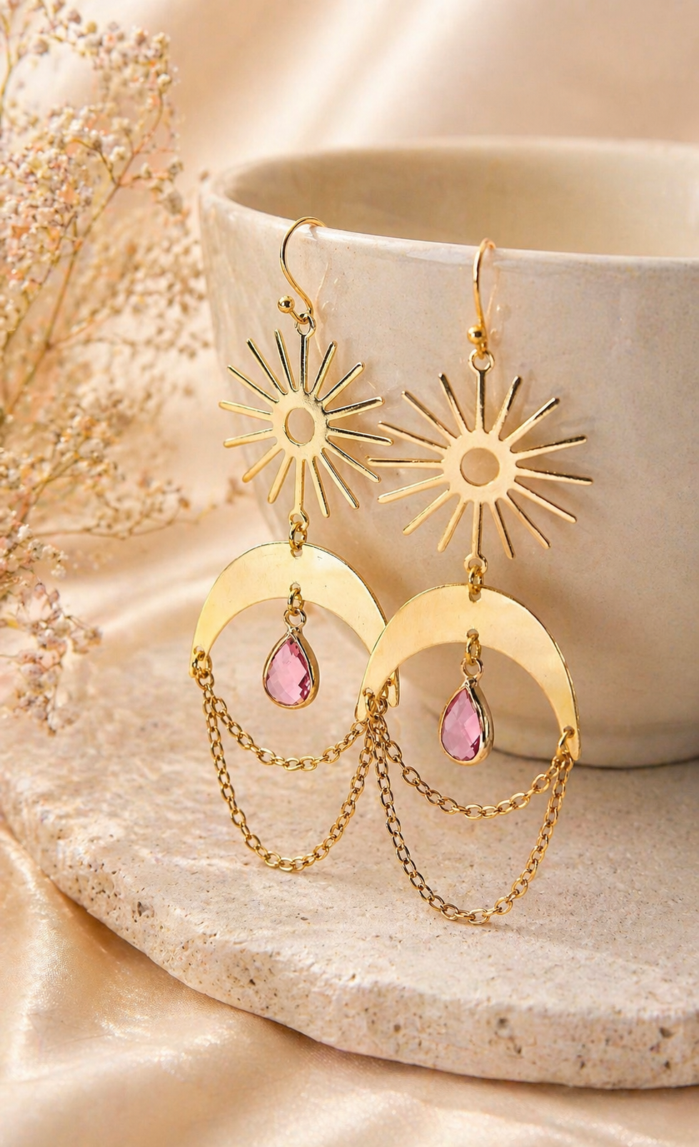 Sun and Moon Birthstone Earrings- Choose Month