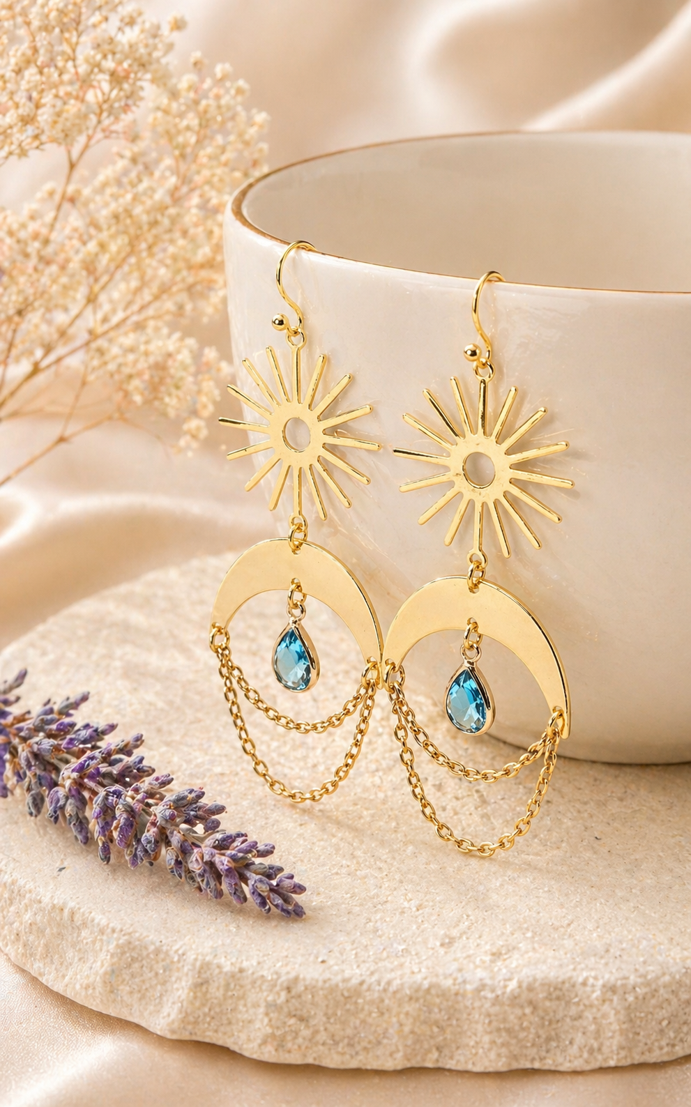 Sun and Moon Birthstone Earrings- Choose Month