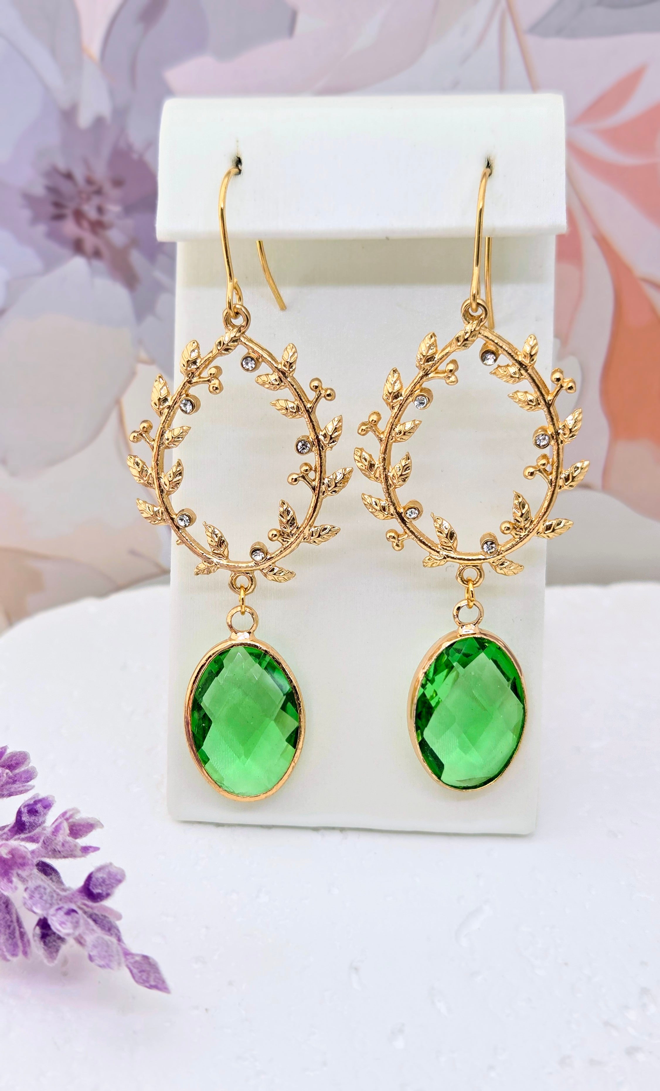 Green Crystal Wreath Earrings