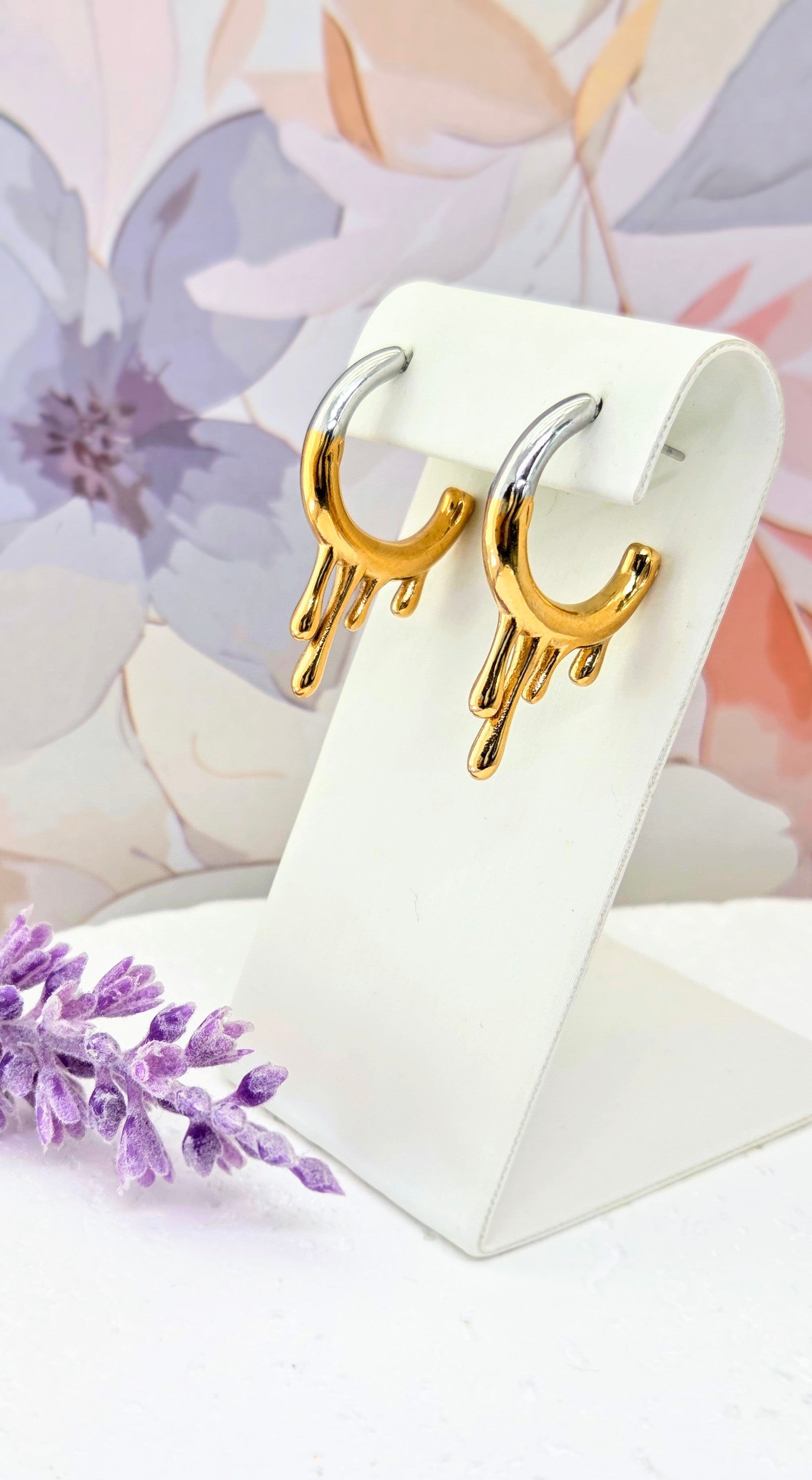 Mixed Metal Drip Hoop Earrings