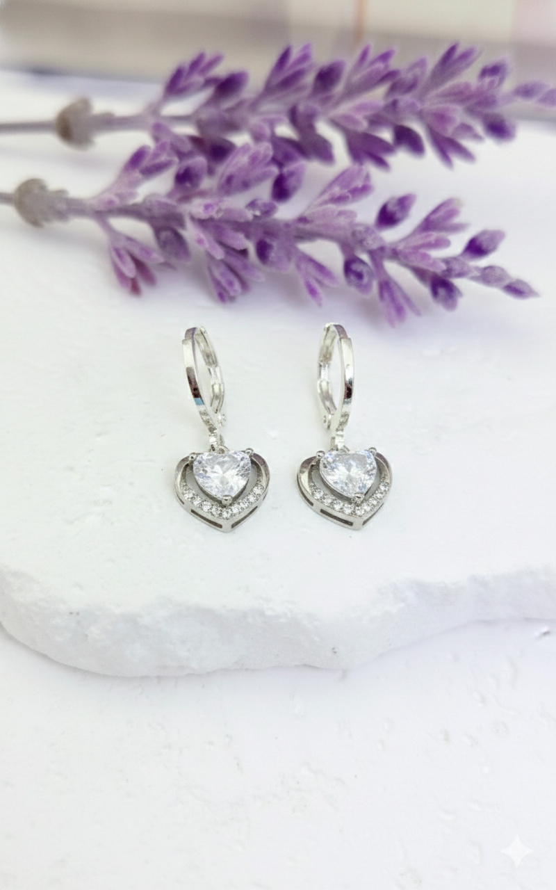 Silver Heart Crystal Earrings