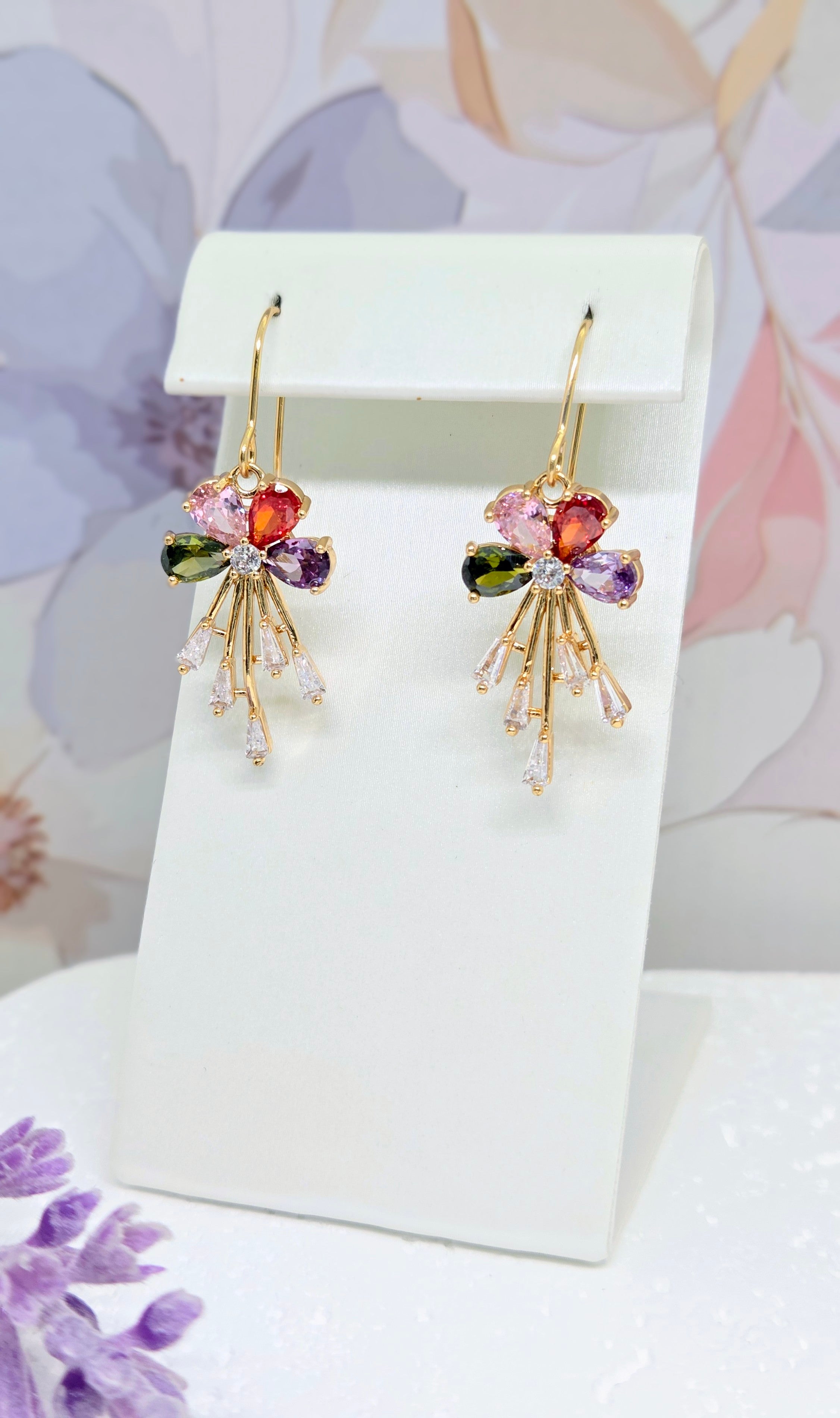 Multicolor Crystal Floral Drop Earrings