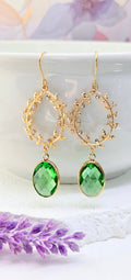Green Crystal Wreath Earrings