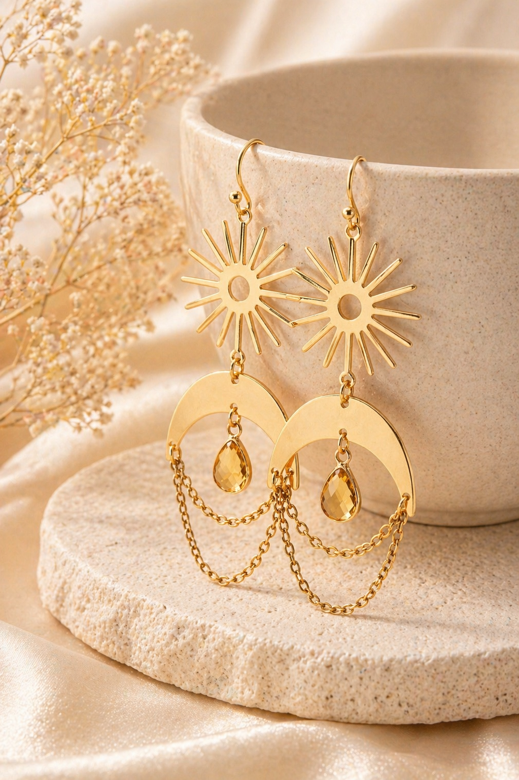 Sun and Moon Birthstone Earrings- Choose Month