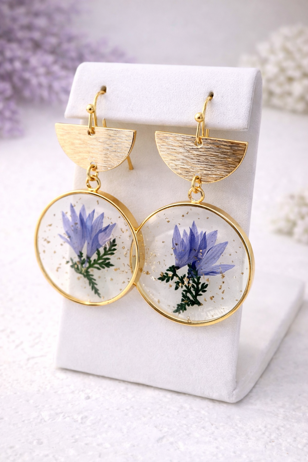 Blue Corn Flower Resin Earrings