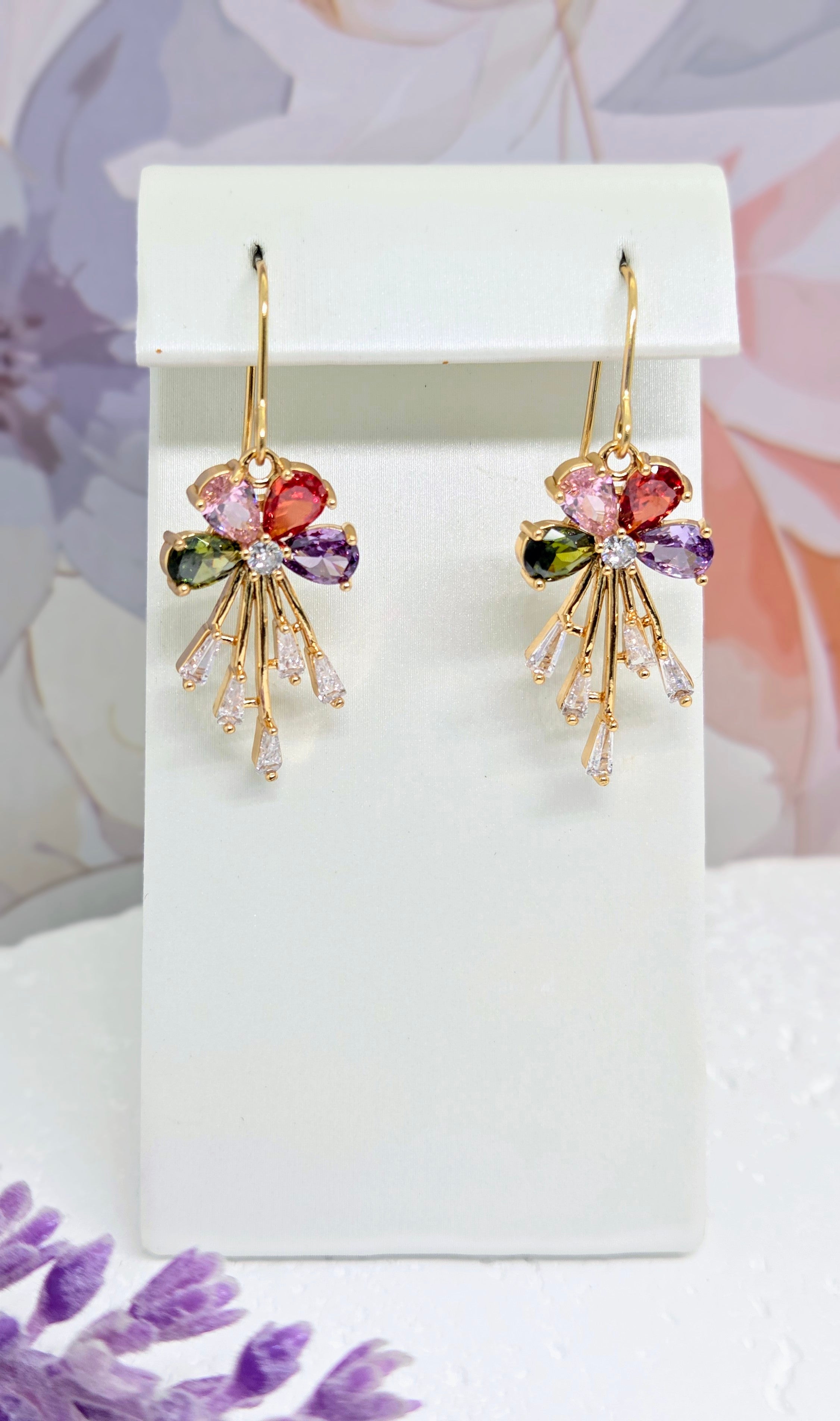 Multicolor Crystal Floral Drop Earrings