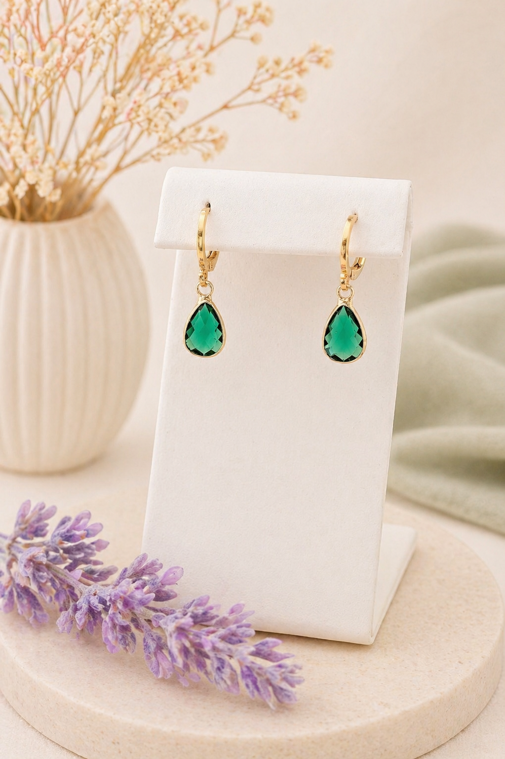 Birthstone Huggie Hoop Earrings– Dainty 18k Gold Drop in Every Month