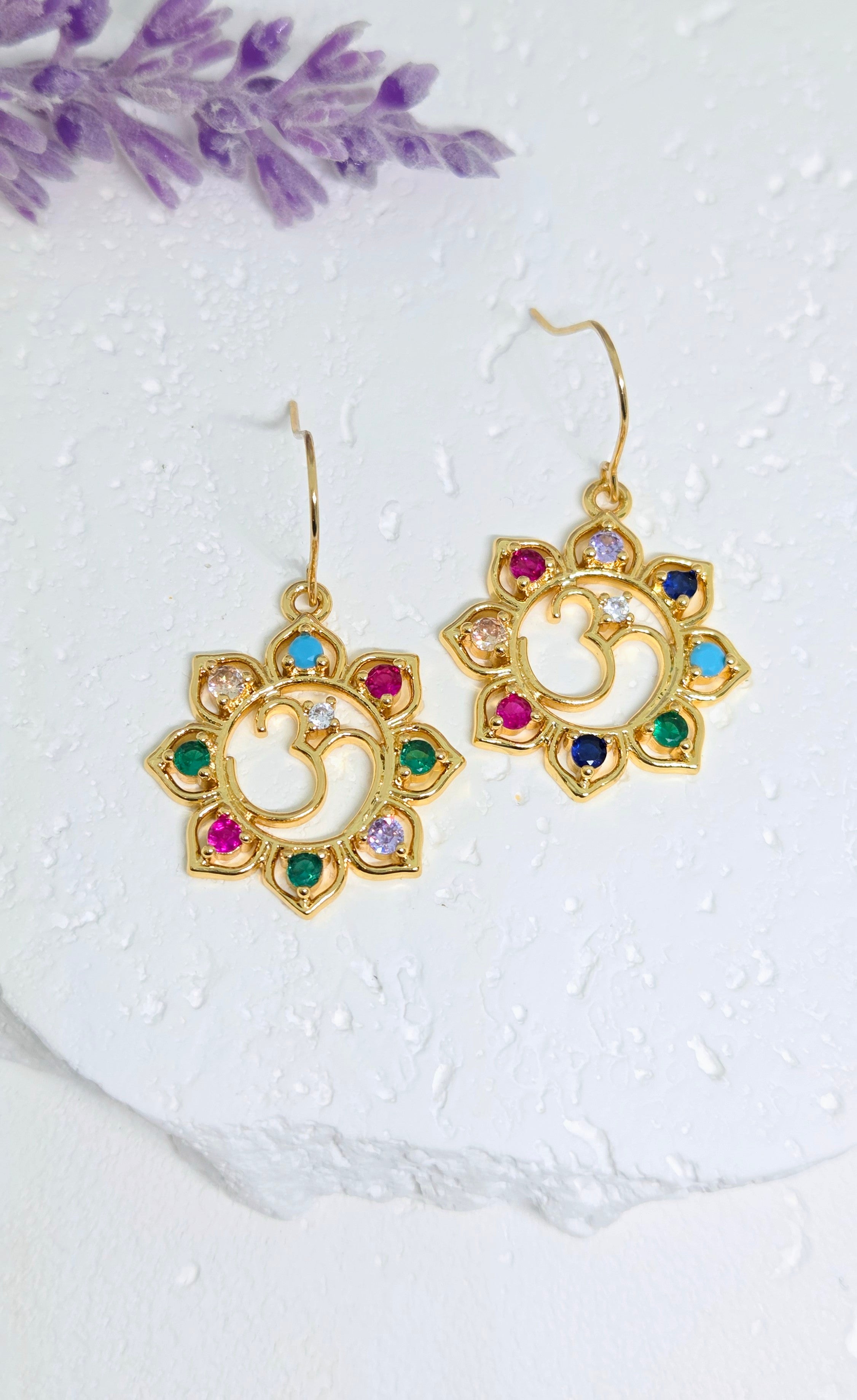 Gold Multicolor Crystal Drop Earrings