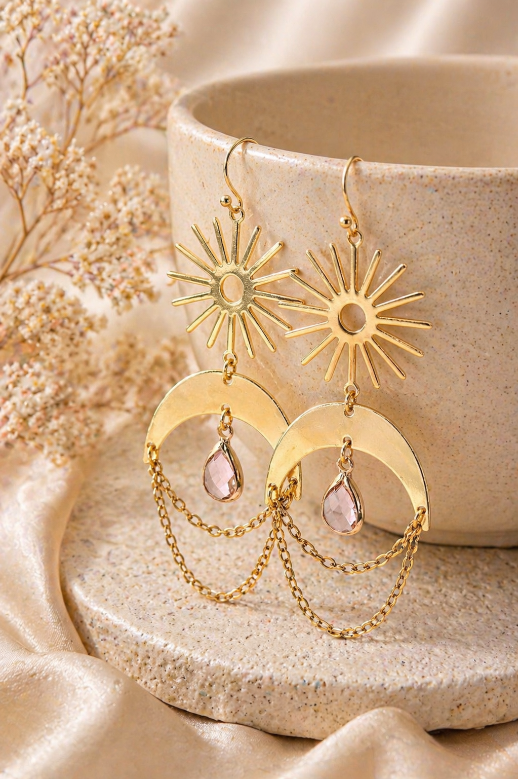 Sun and Moon Birthstone Earrings- Choose Month