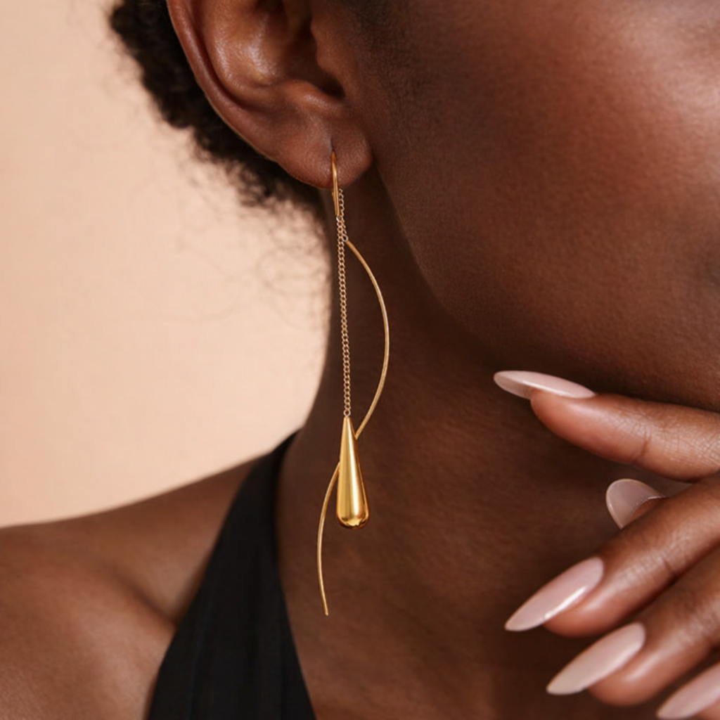Gold Teardrop Threader Earrings