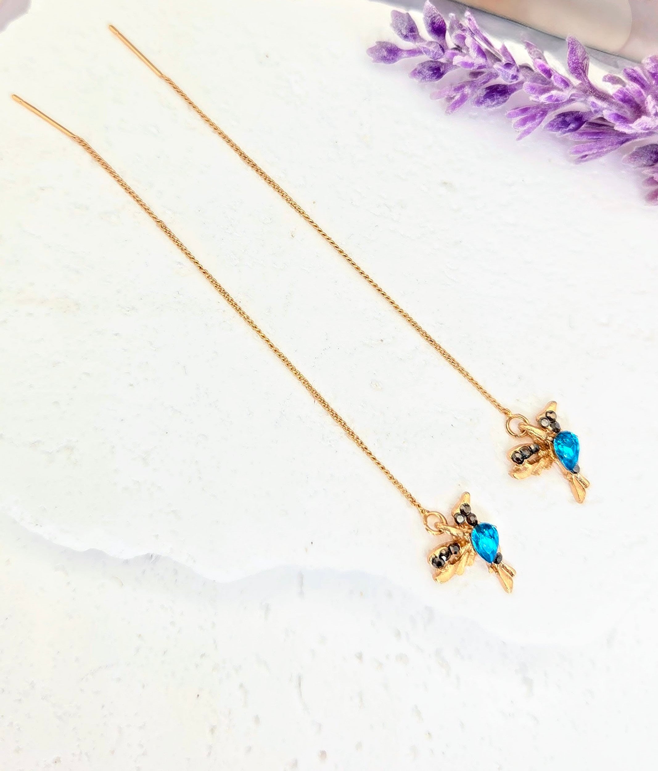 Gold Hummingbird Threader Earrings