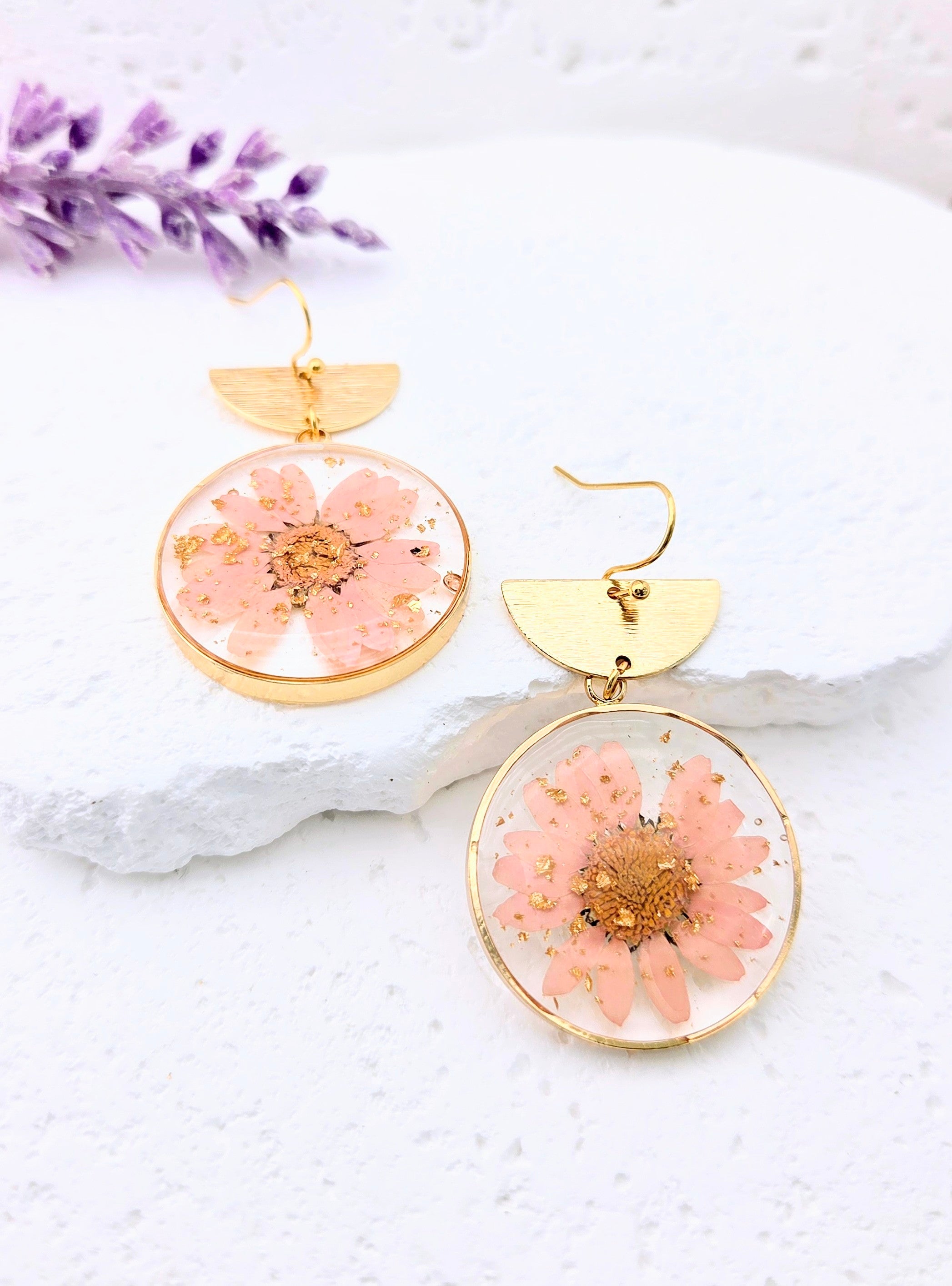 Pink Daisy Resin Earrings