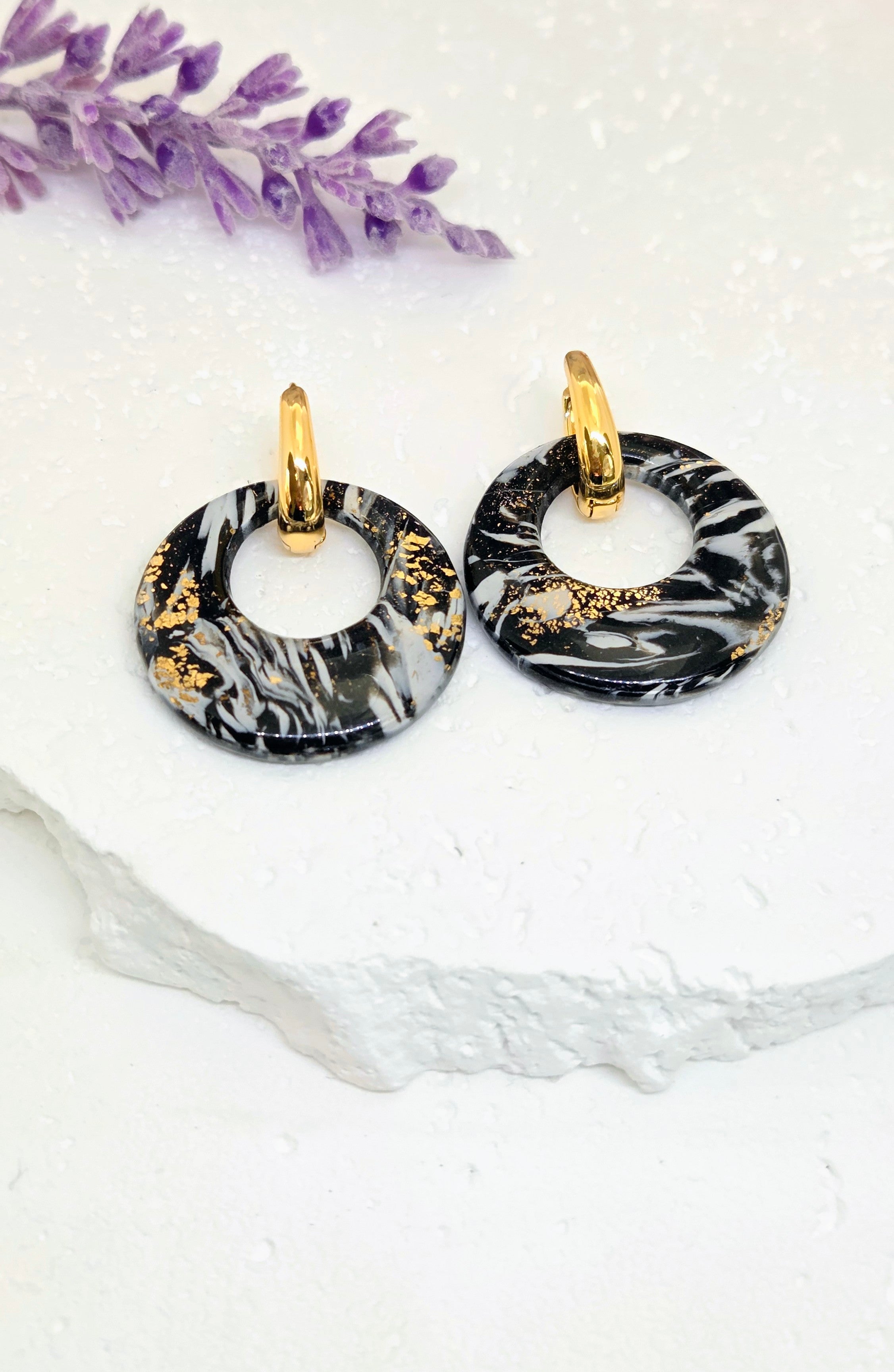 Bold Marble Pendant Earrings- 2 in 1