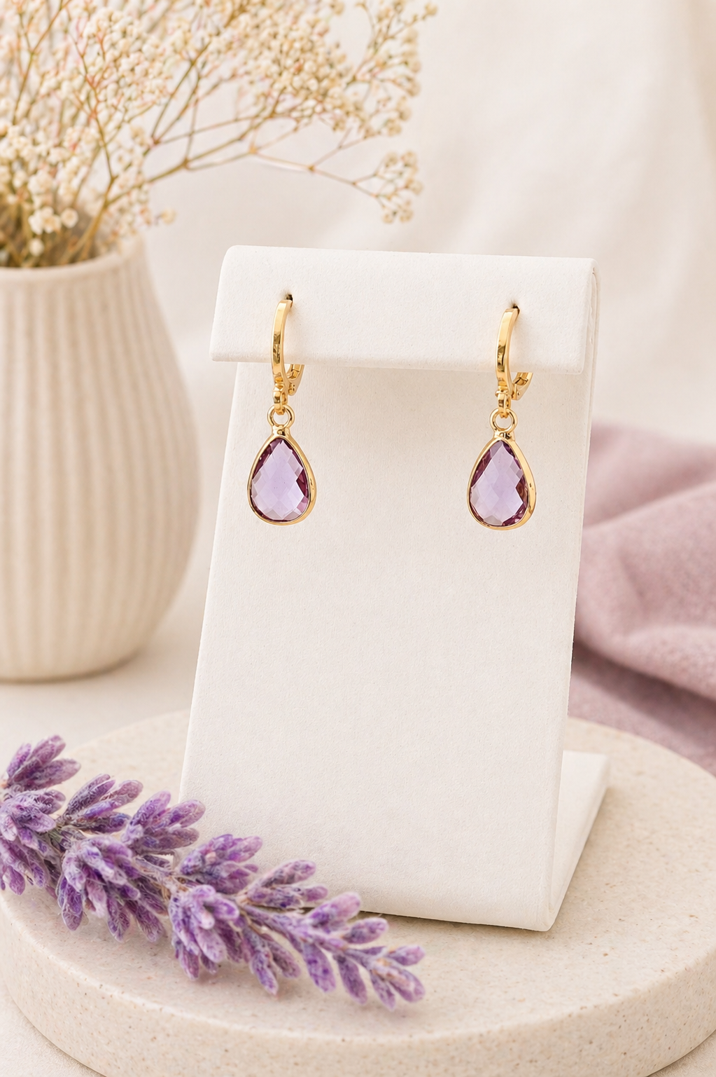 Birthstone Huggie Hoop Earrings– Dainty 18k Gold Drop in Every Month
