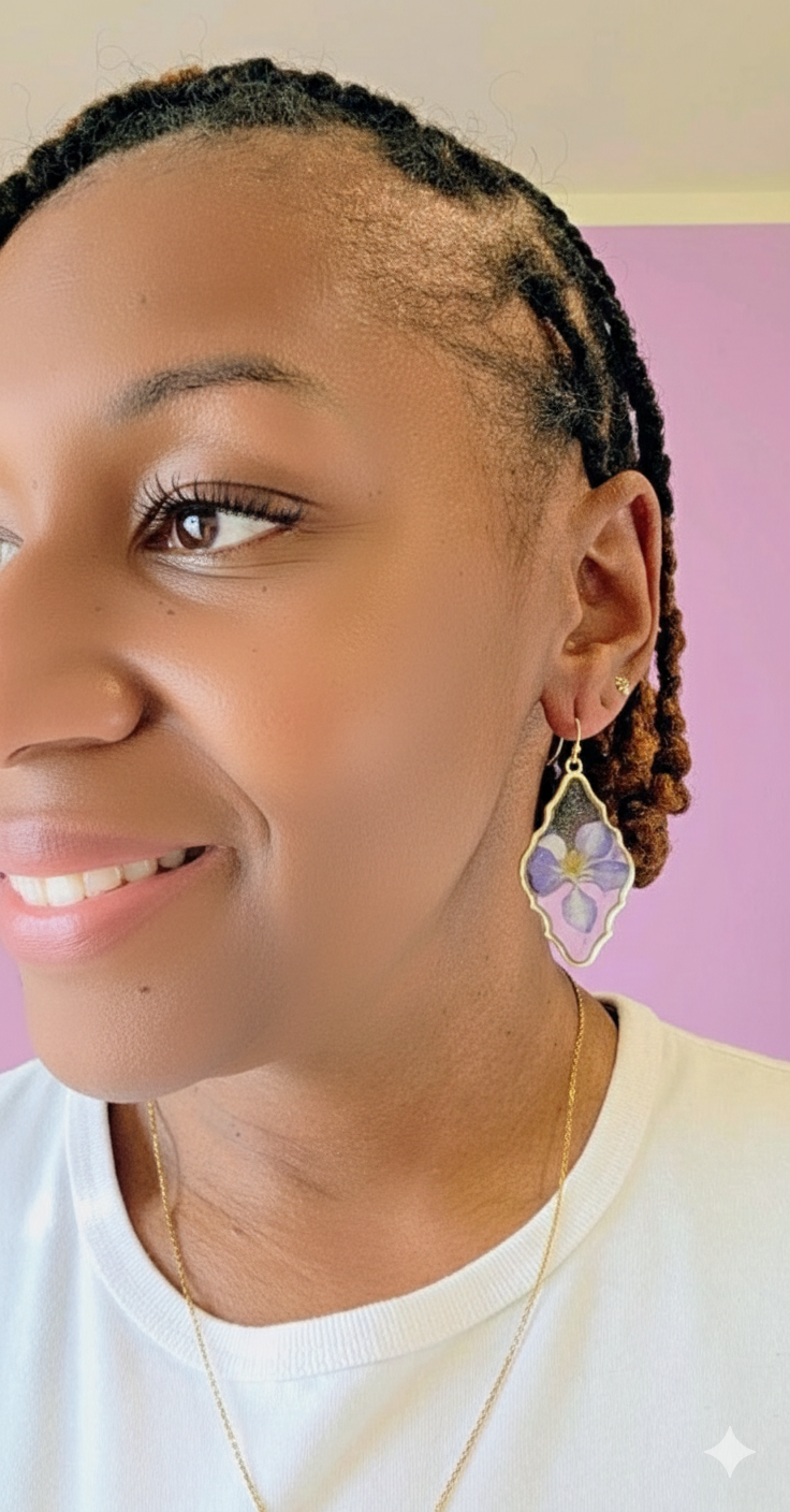 Purple Pressed Flower Resin Earrings