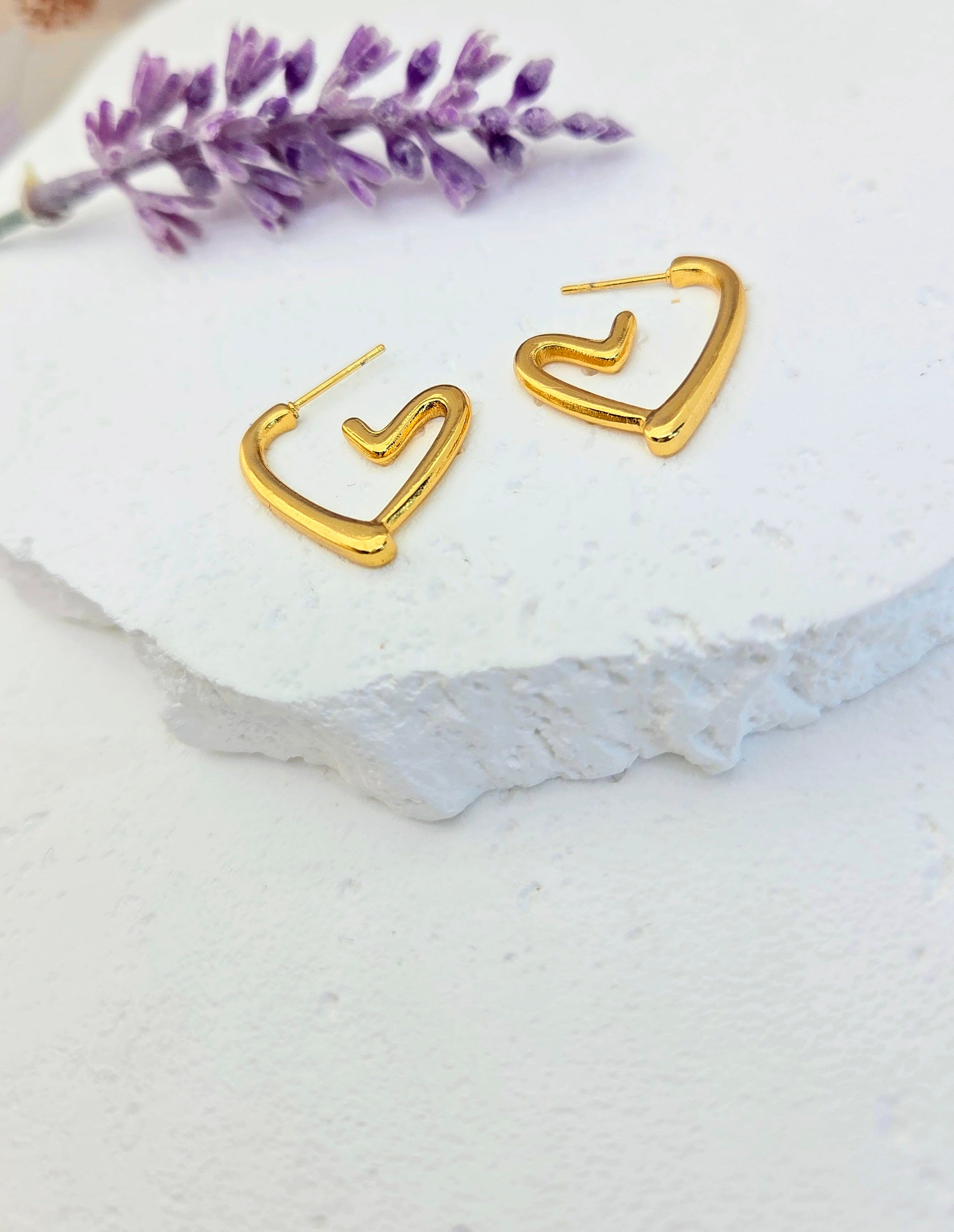 Gold Open Heart Hoop Earrings