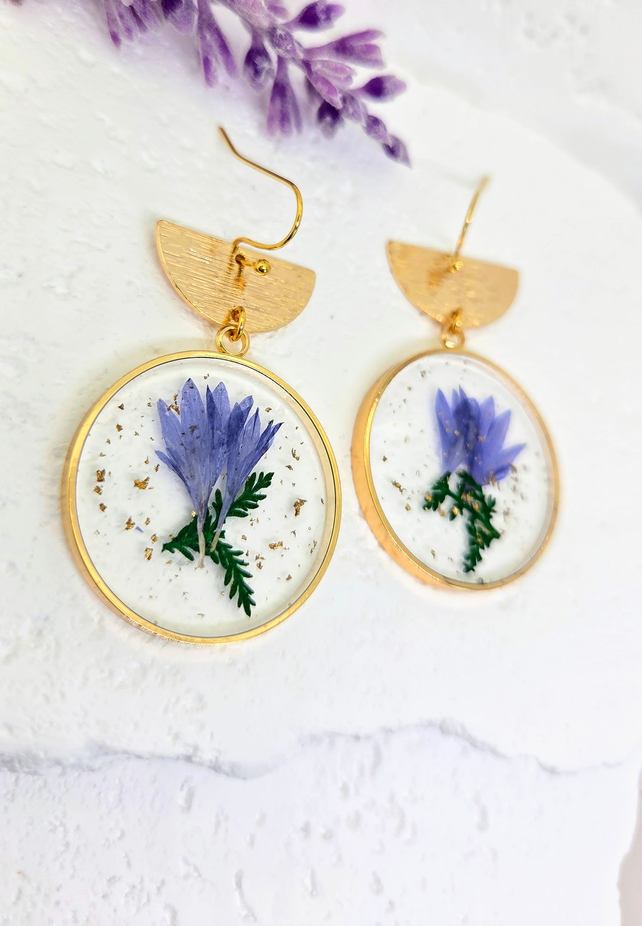 Blue Corn Flower Resin Earrings