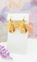 Gold Leaf Fan Huggie Earrings