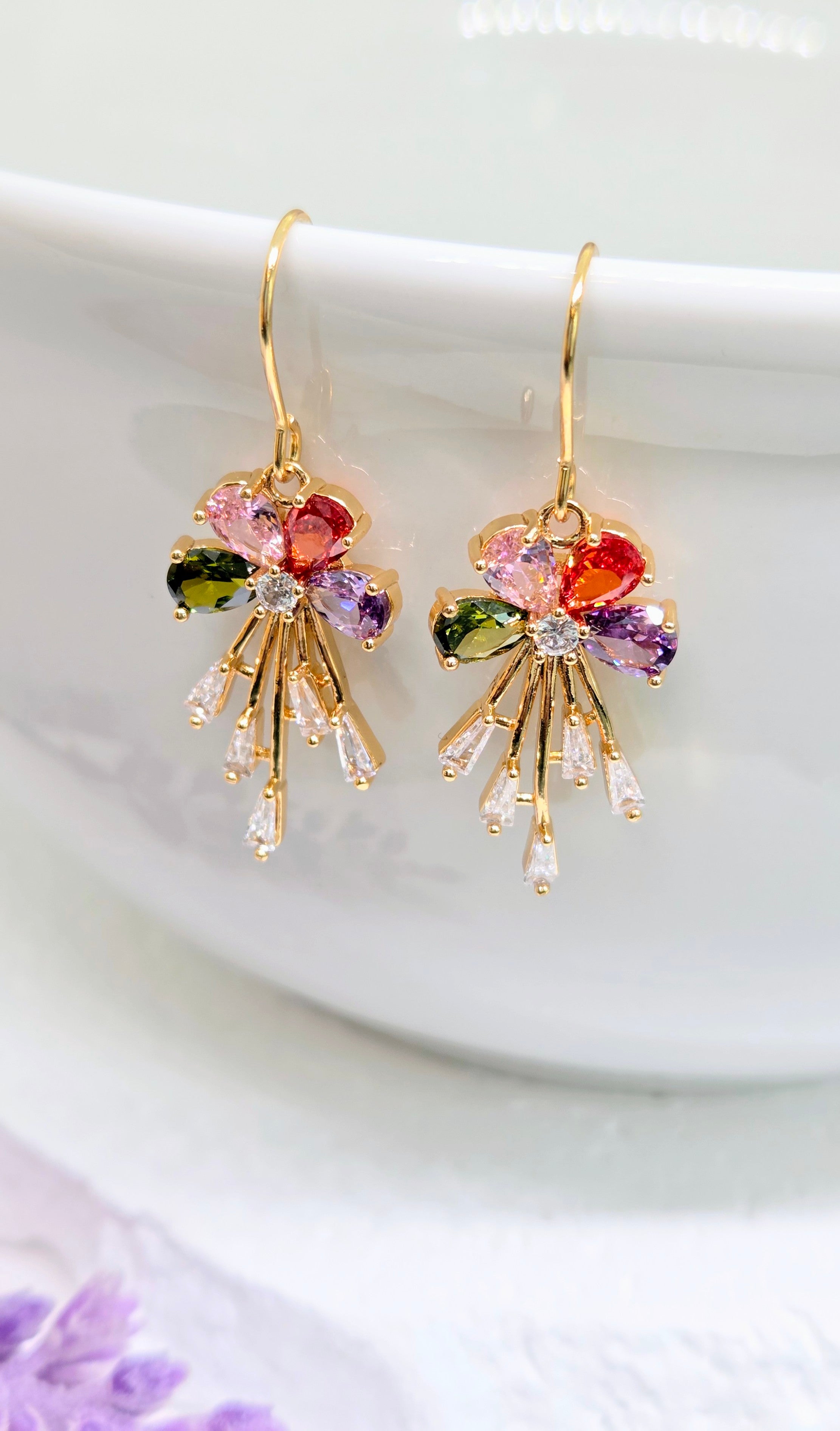 Multicolor Crystal Floral Drop Earrings