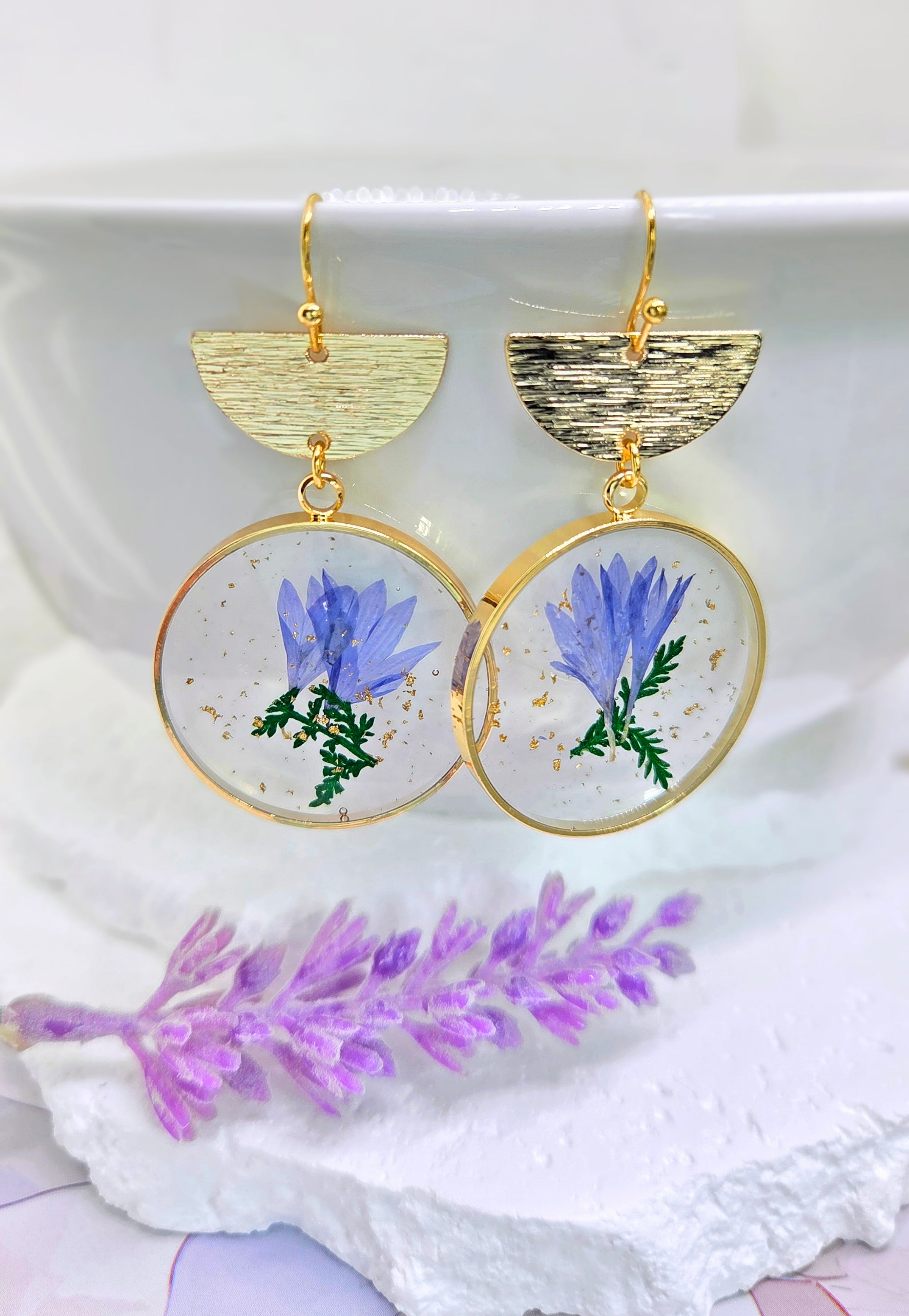 Blue Corn Flower Resin Earrings