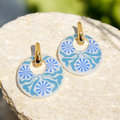 Blue Tile Inspired Dangle Earrings - 2-in-1 Gold  Huggie Hoops