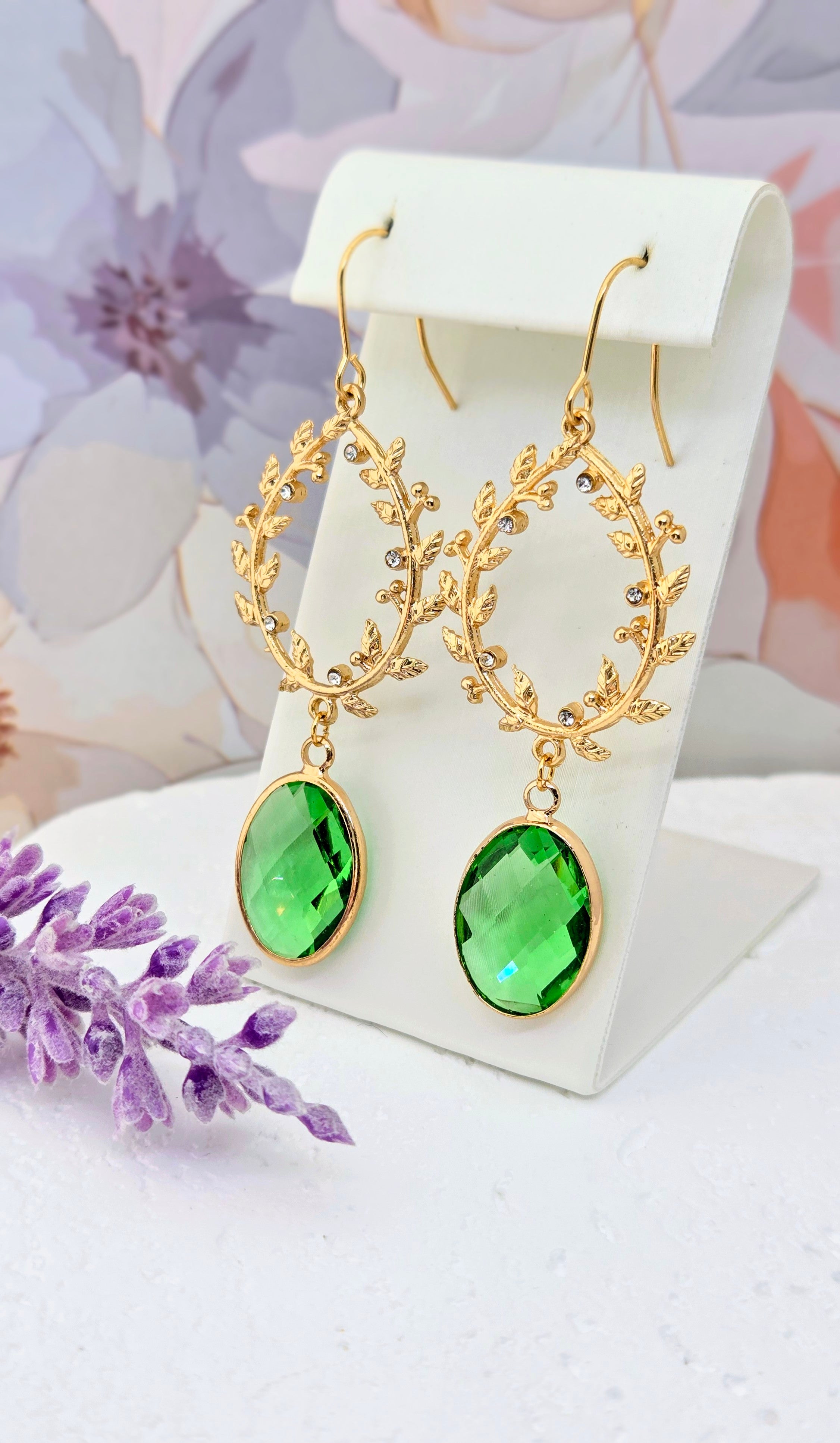 Green Crystal Wreath Earrings