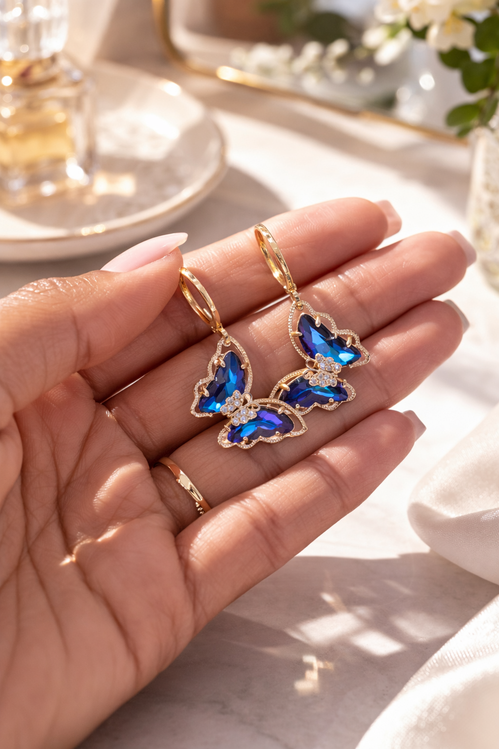 Large Crystal Butterfly Earrings- Multiple Colors