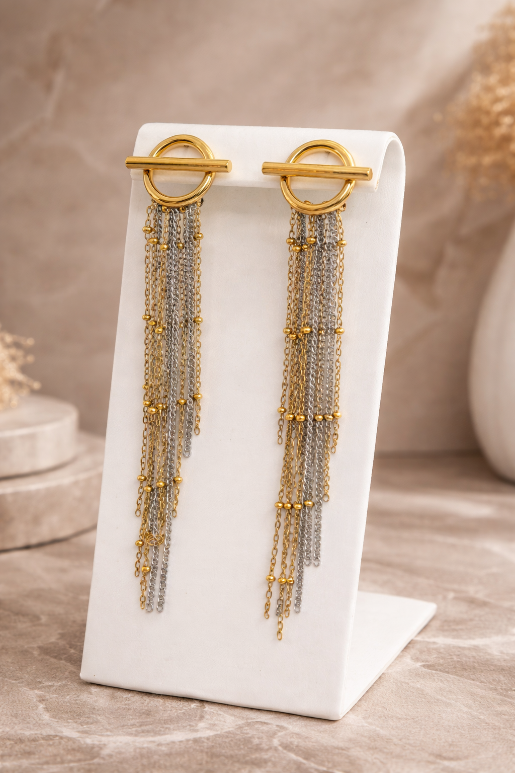 Mixed Metal Chain Tassel Earrings