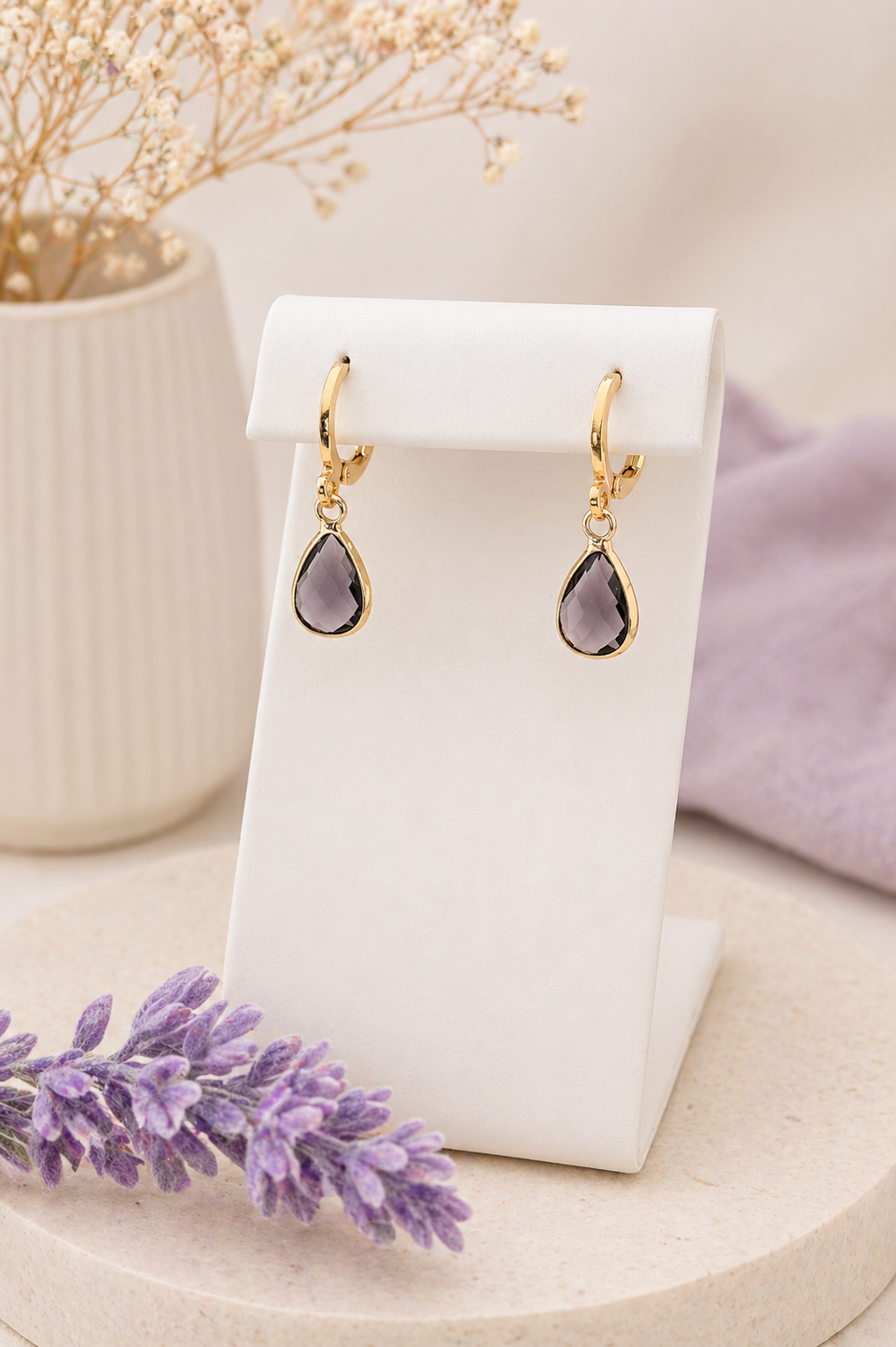 Birthstone Huggie Hoop Earrings– Dainty 18k Gold Drop in Every Month