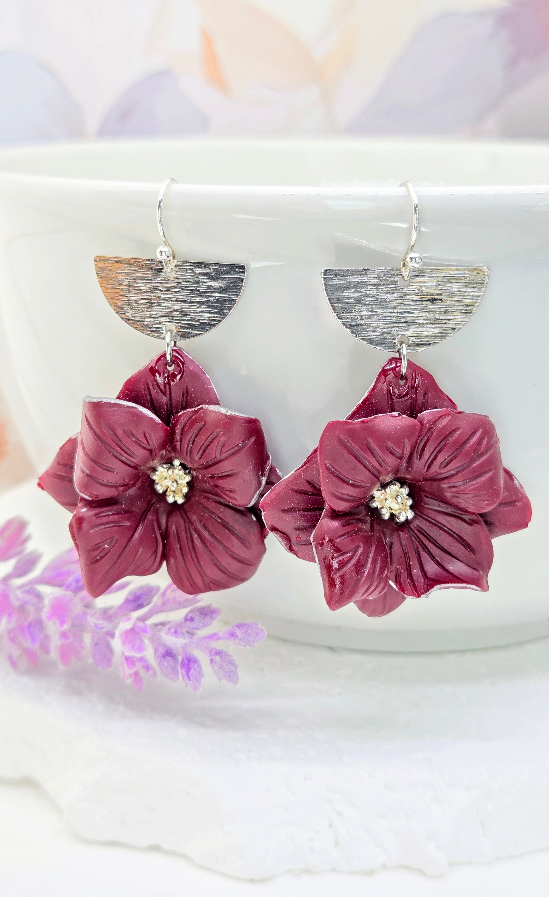 Statement Floral Drop Earrings- Multiple Colors