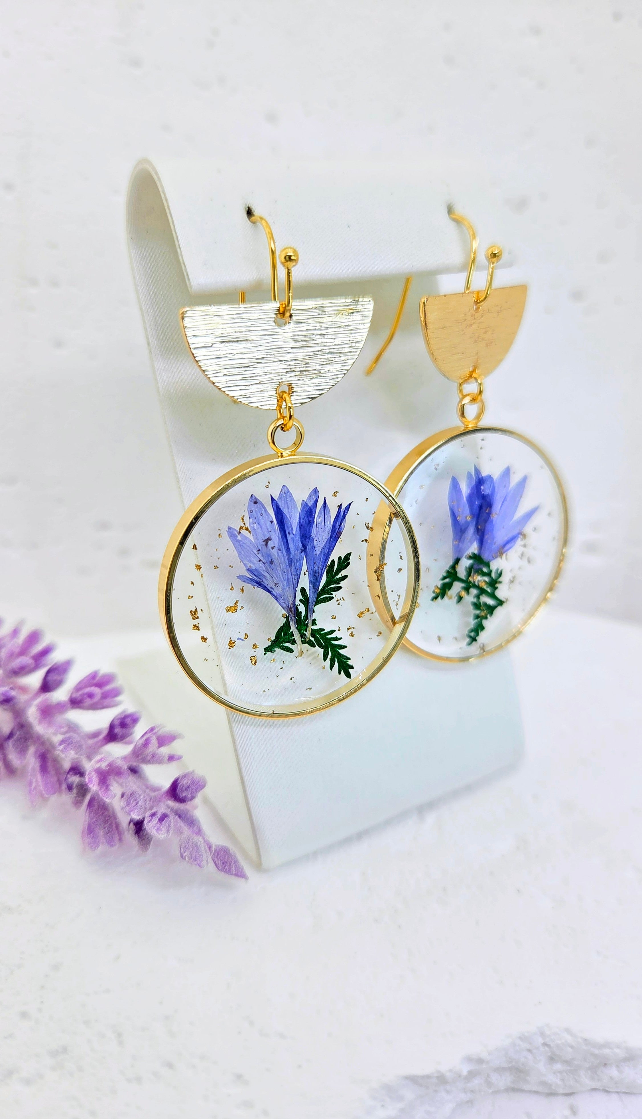 Blue Corn Flower Resin Earrings
